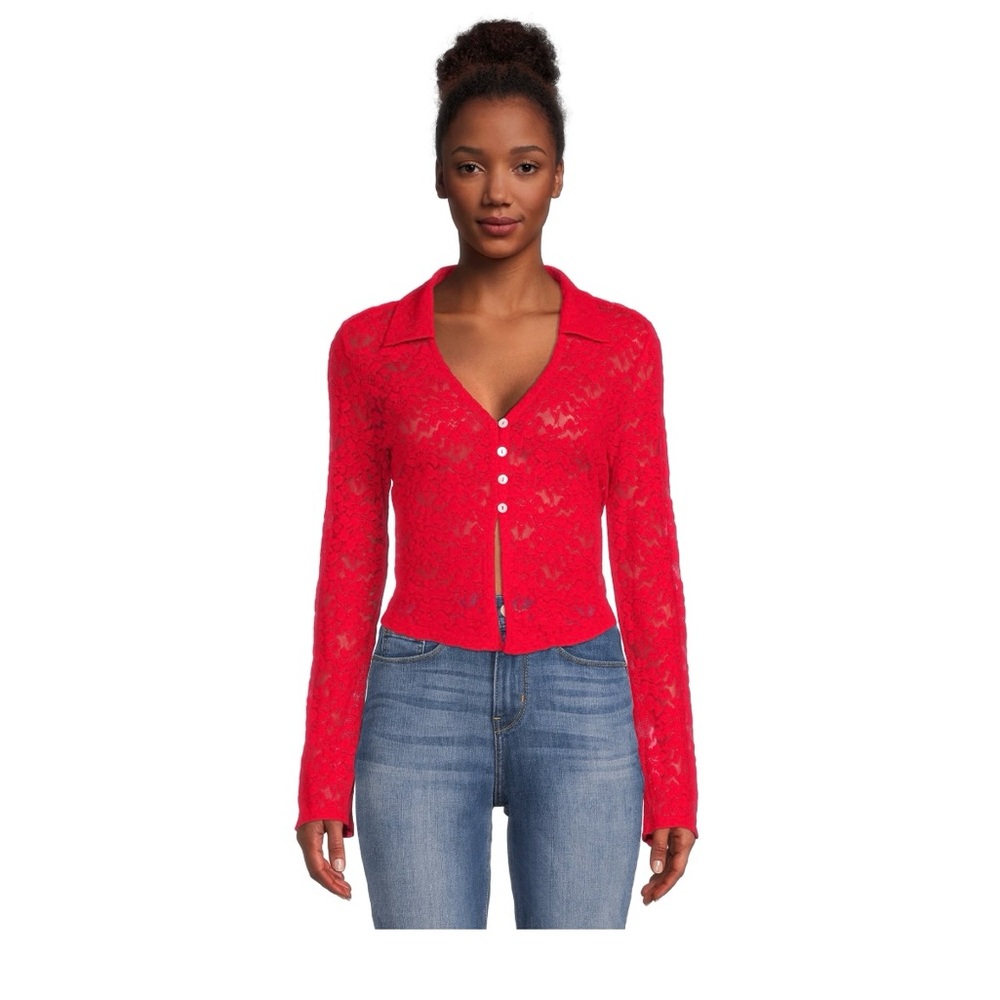 Steve Madden Y2K Velvet Floral Burnout‎ Lace Crop Bell Sleeve Button Cardigan L
